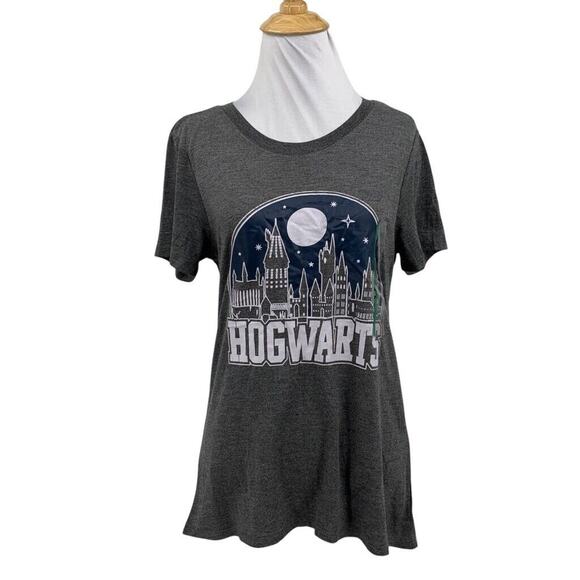 Harry Potter T Shirt Womens M Medium Gray Hogwarts Nightscape Short Sleeve Tee - Picture 1 of 9